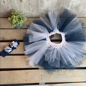 Navy Blue & White Tutu & Headband Set